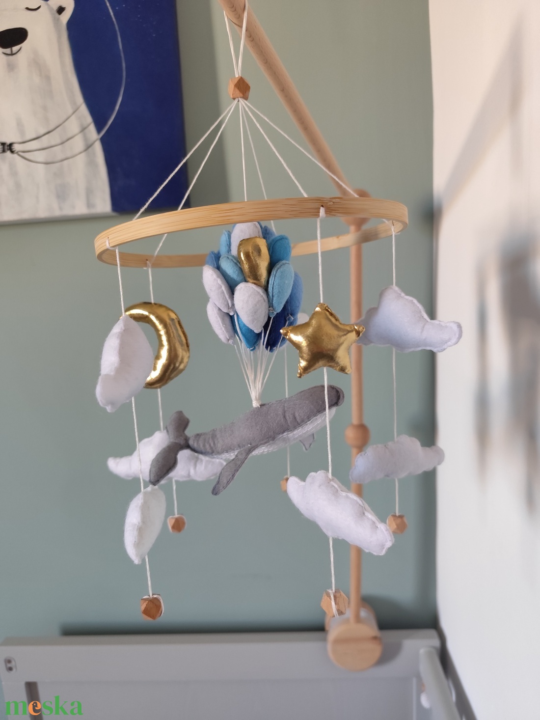 Bálnás lufis kiságyforgó - baba - mama - baba játékok - kiságyforgó - Meska.hu