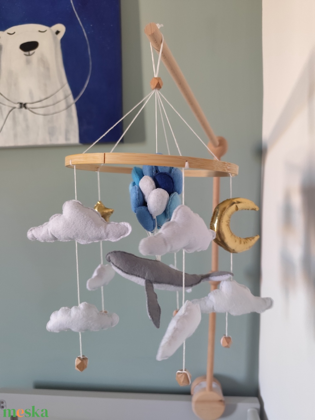 Bálnás lufis kiságyforgó - baba - mama - baba játékok - kiságyforgó - Meska.hu