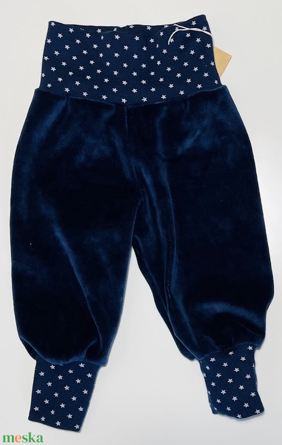 Sötétkék bébiplüss nadrág, csillagos passzéval - ruha & divat - babaruha & gyerekruha - nadrág - Meska.hu