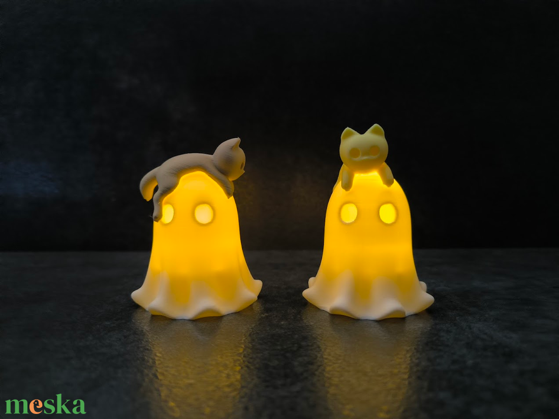 Cuki Világító Cicás Szellem Polcdísz - otthon & életmód - dekoráció - asztal és polc dekoráció - asztaldísz - Meska.hu