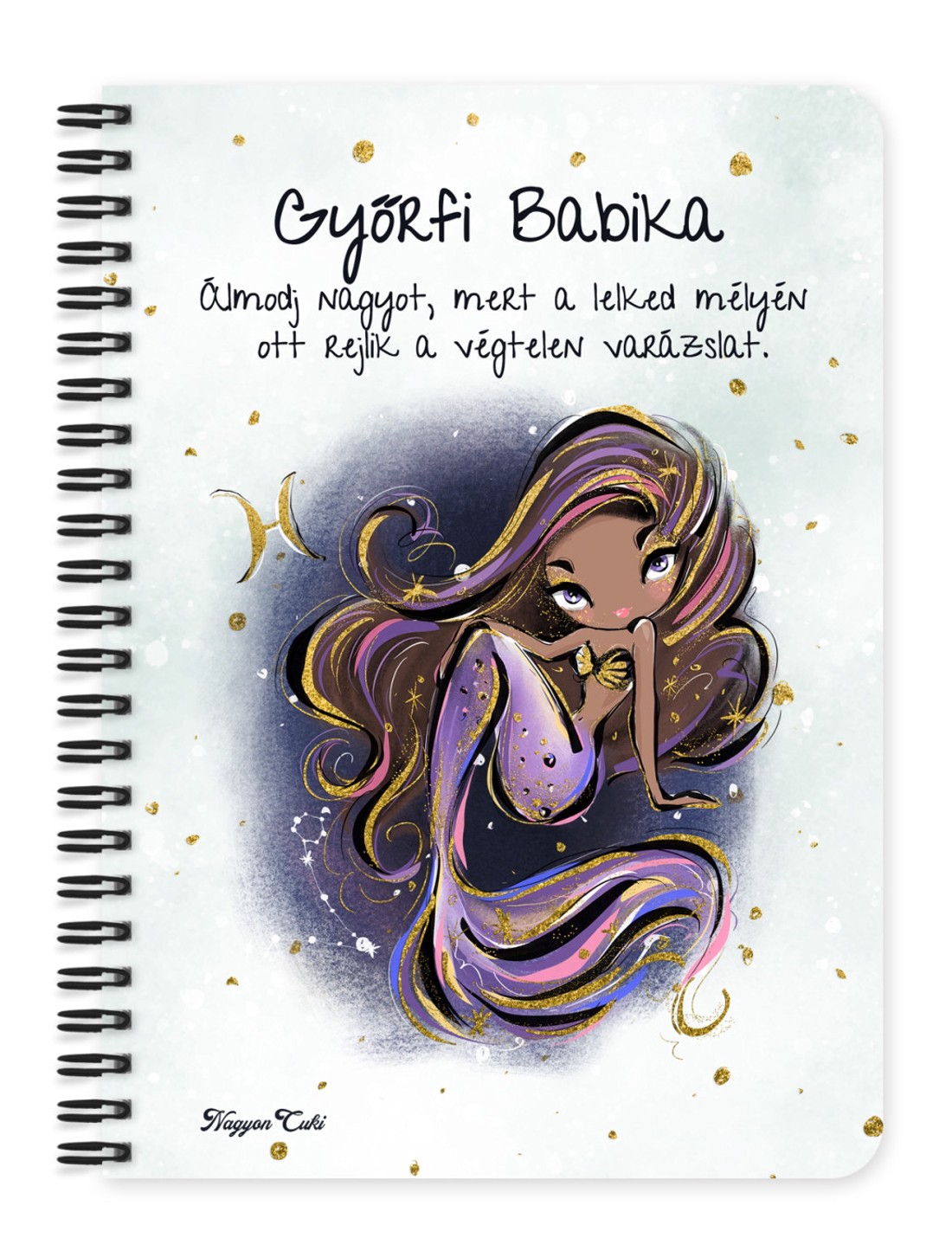 Személyre szabható - Barna hajú Csini Halak lány mintás A5-ös füzet - otthon & életmód - papír, írószer - jegyzetfüzet & napló - Meska.hu