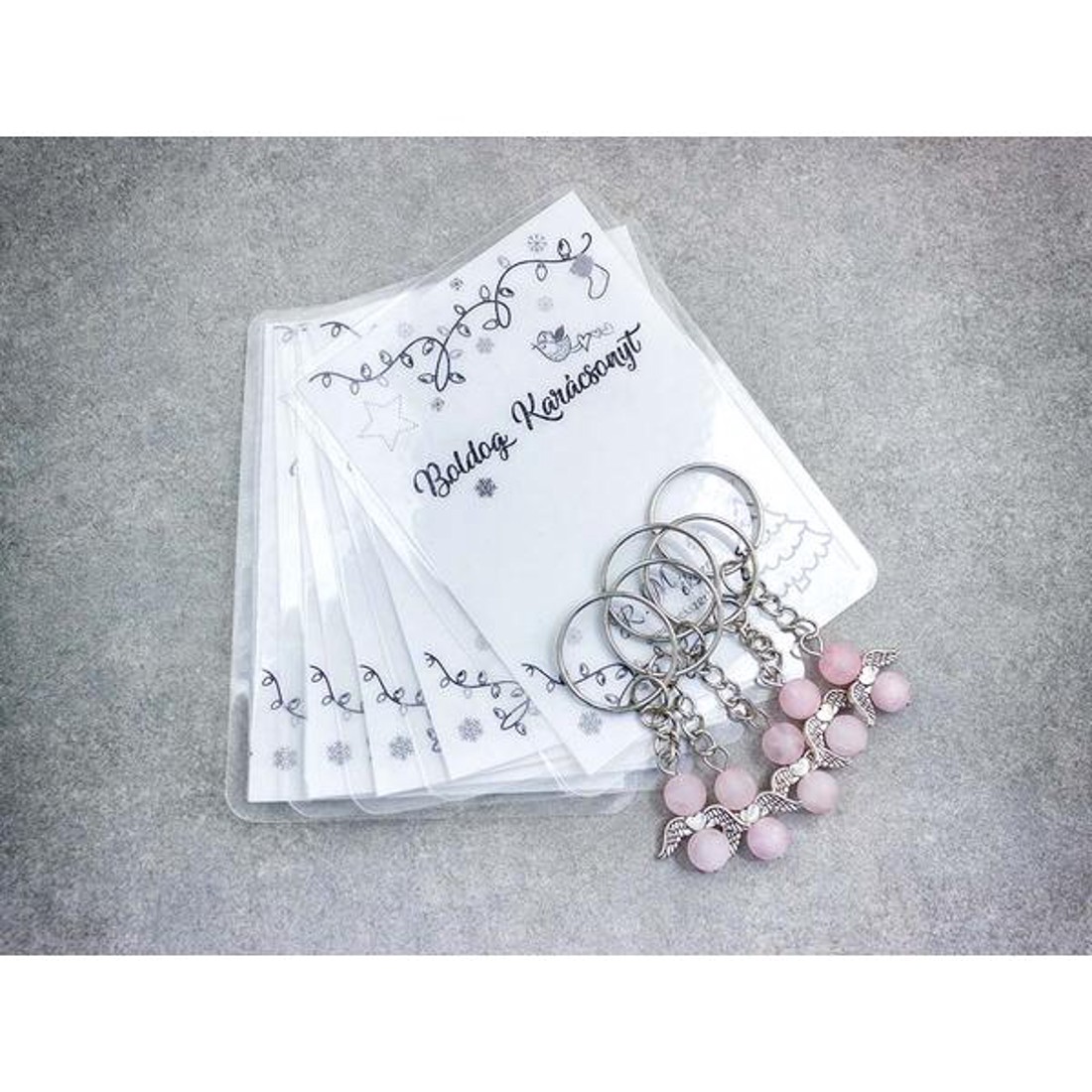 Boldog Karácsonyt kulcstartó rózsakvarccal 5 dbos csomag - táska & tok - kulcstartó & táskadísz - kulcstartó - Meska.hu