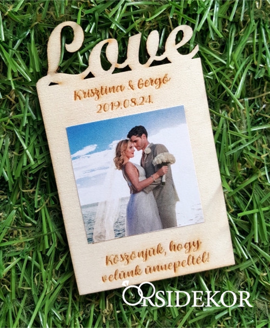 Fényképes fa hűtőmágnes, Love - esküvő - emlék & ajándék - köszönőajándék - Meska.hu