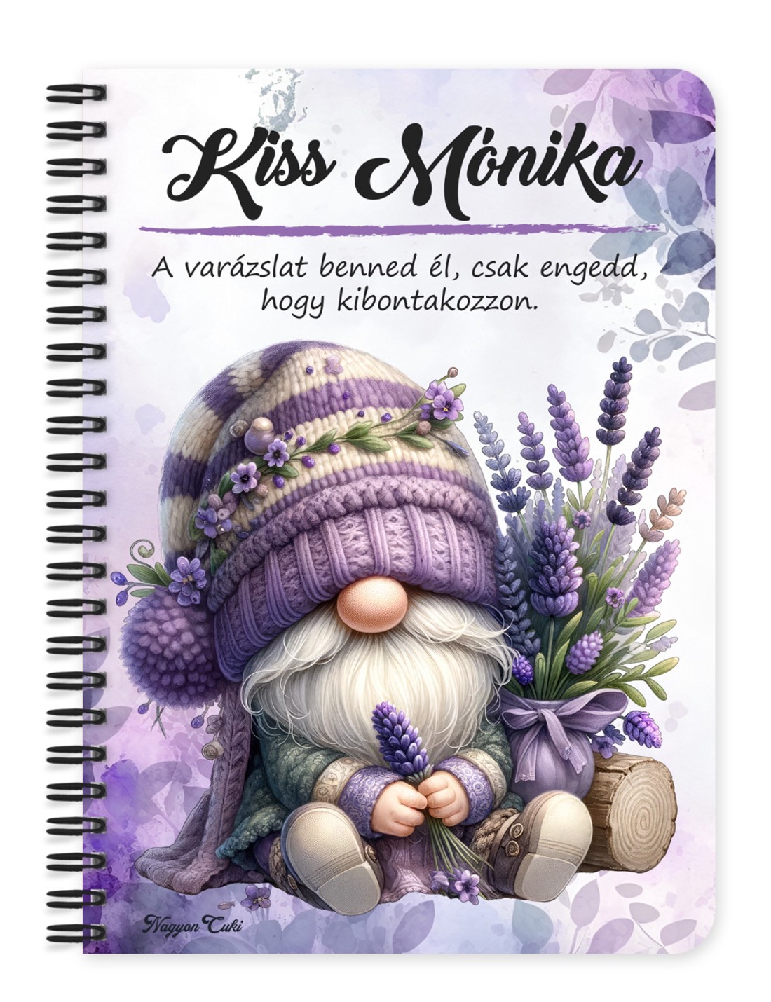 Személyre szabható - Tündéri Levendulás manó mintás A6-os füzet - otthon & életmód - papír, írószer - jegyzetfüzet & napló - Meska.hu