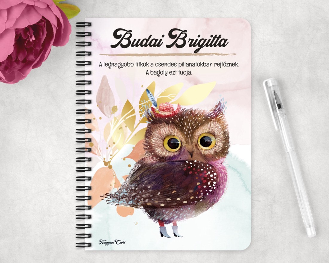 Személyre szabható - Cuki kalapos bagoly mintás A6-os füzet - otthon & életmód - papír, írószer - jegyzetfüzet & napló - Meska.hu