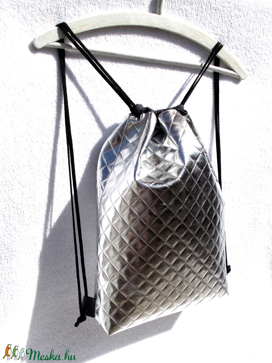 Metál-ezüst-steppelt hátizsák/tornazsák/festivalbag... -  - Meska.hu