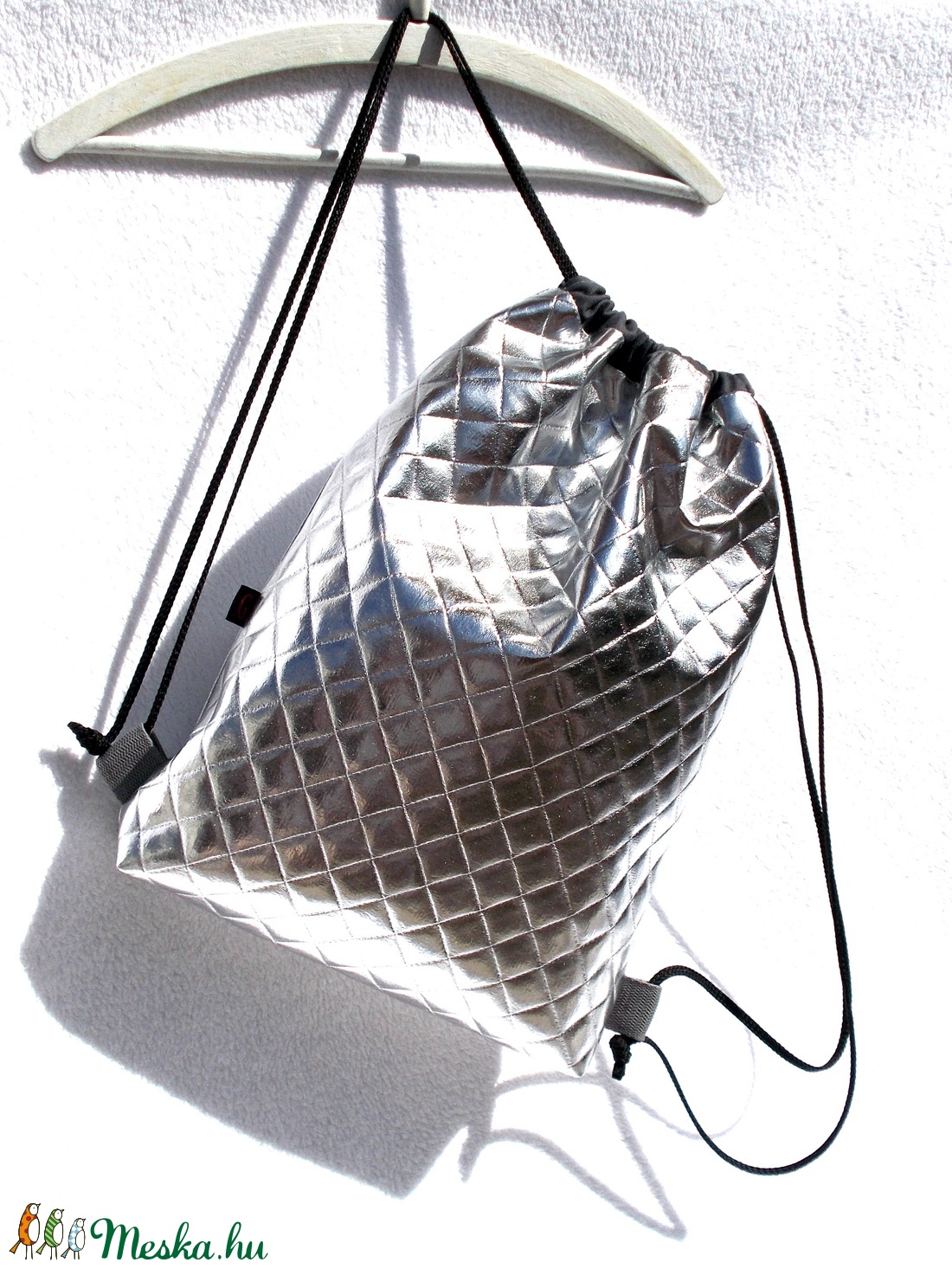 Metál-ezüst-steppelt hátizsák/tornazsák/festivalbag... -  - Meska.hu
