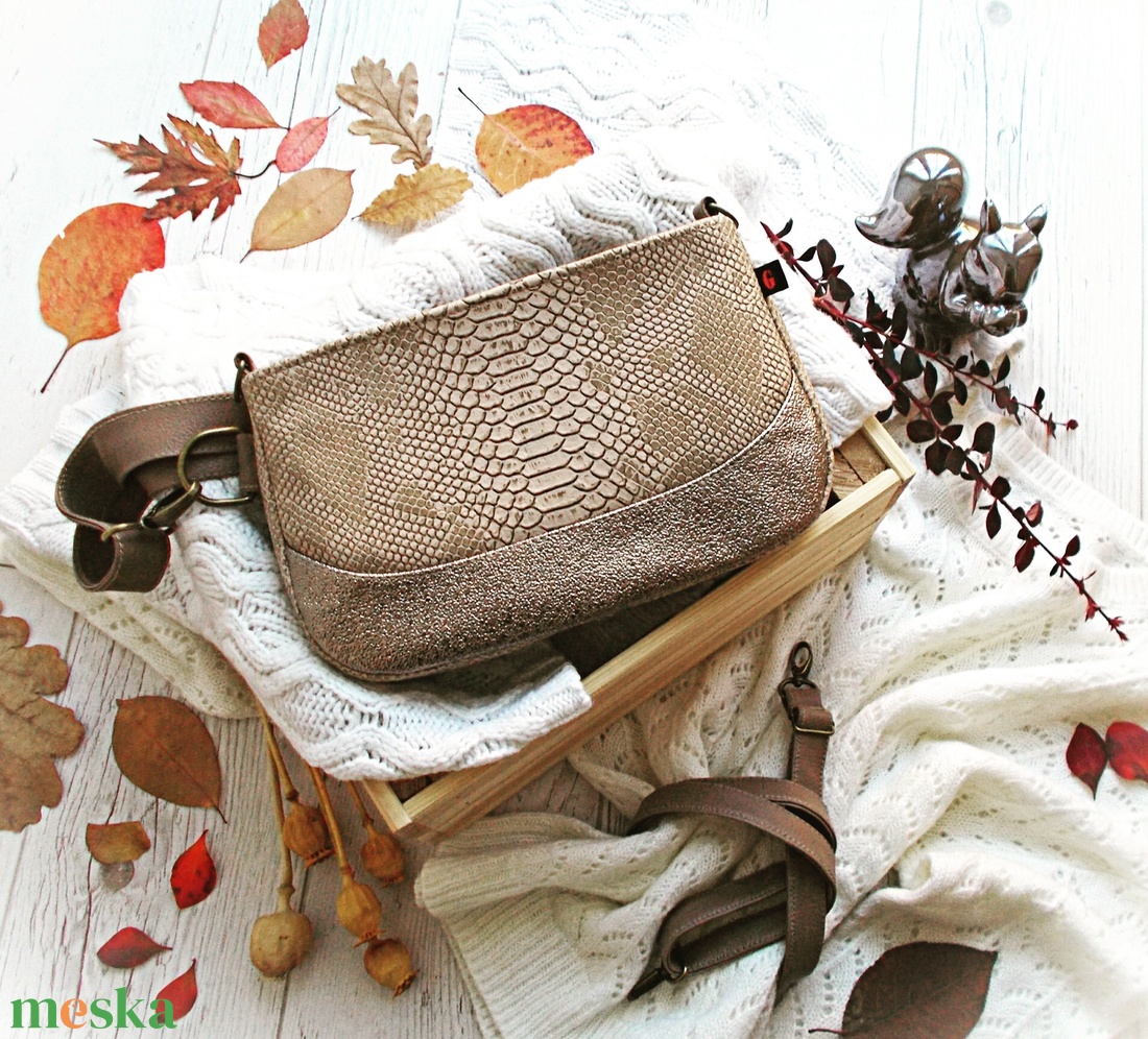 beige-bronz övtáska /válltáska többfunkciós táska - táska & tok - övtáska - Meska.hu