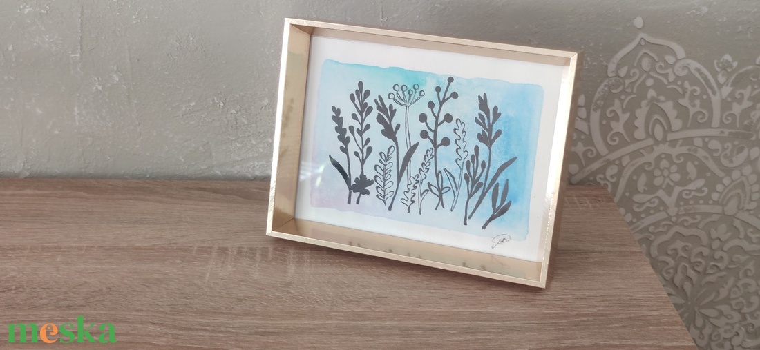 Kék rét � akvarell illusztráció - otthon & életmód - dekoráció - fali és függő dekoráció - falra akasztható dekor - Meska.hu