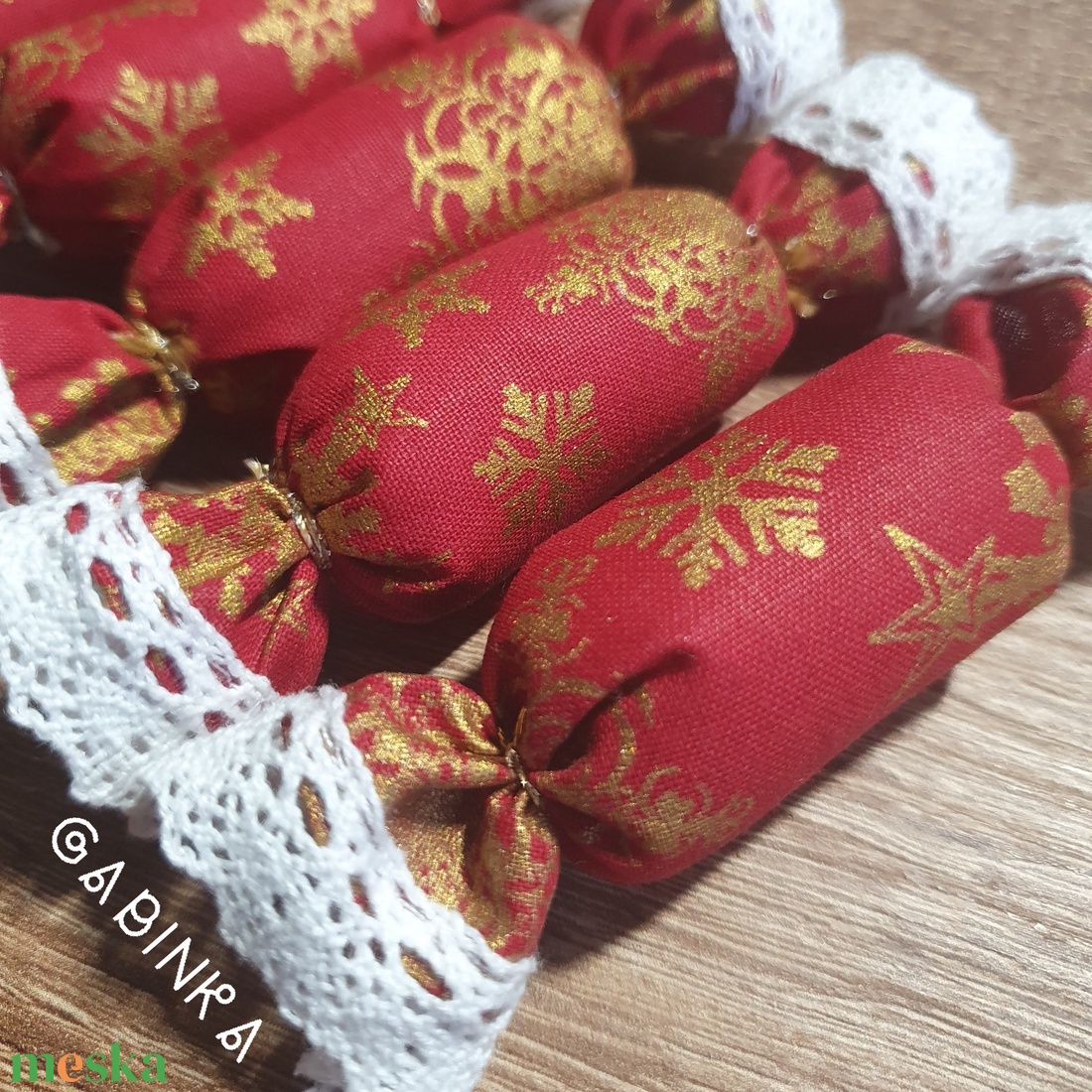 Textil szaloncukor 6 db - karácsony - karácsonyi lakásdekoráció - karácsonyfadíszek - Meska.hu