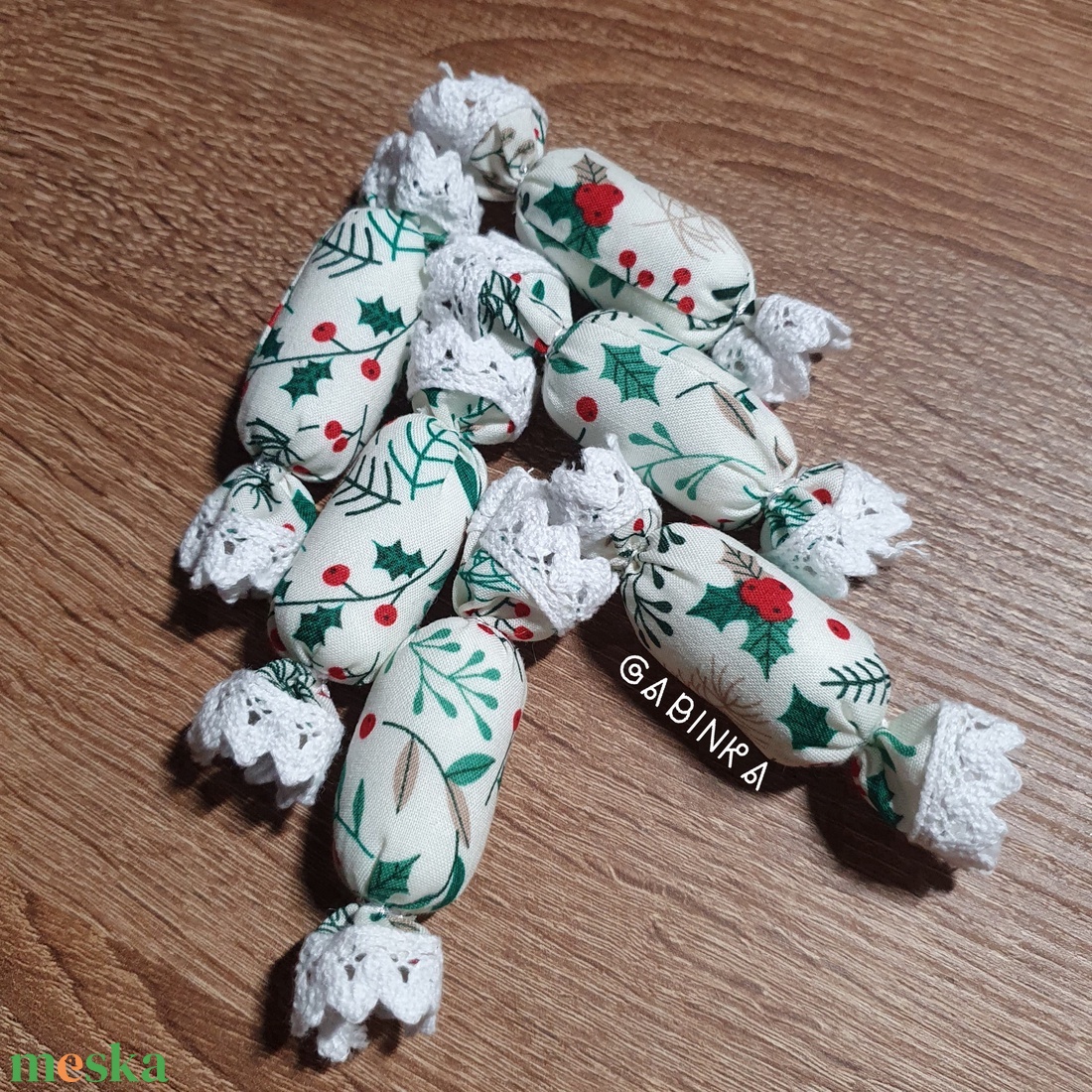 Textil szaloncukor 6 db - karácsony - karácsonyi lakásdekoráció - karácsonyfadíszek - Meska.hu