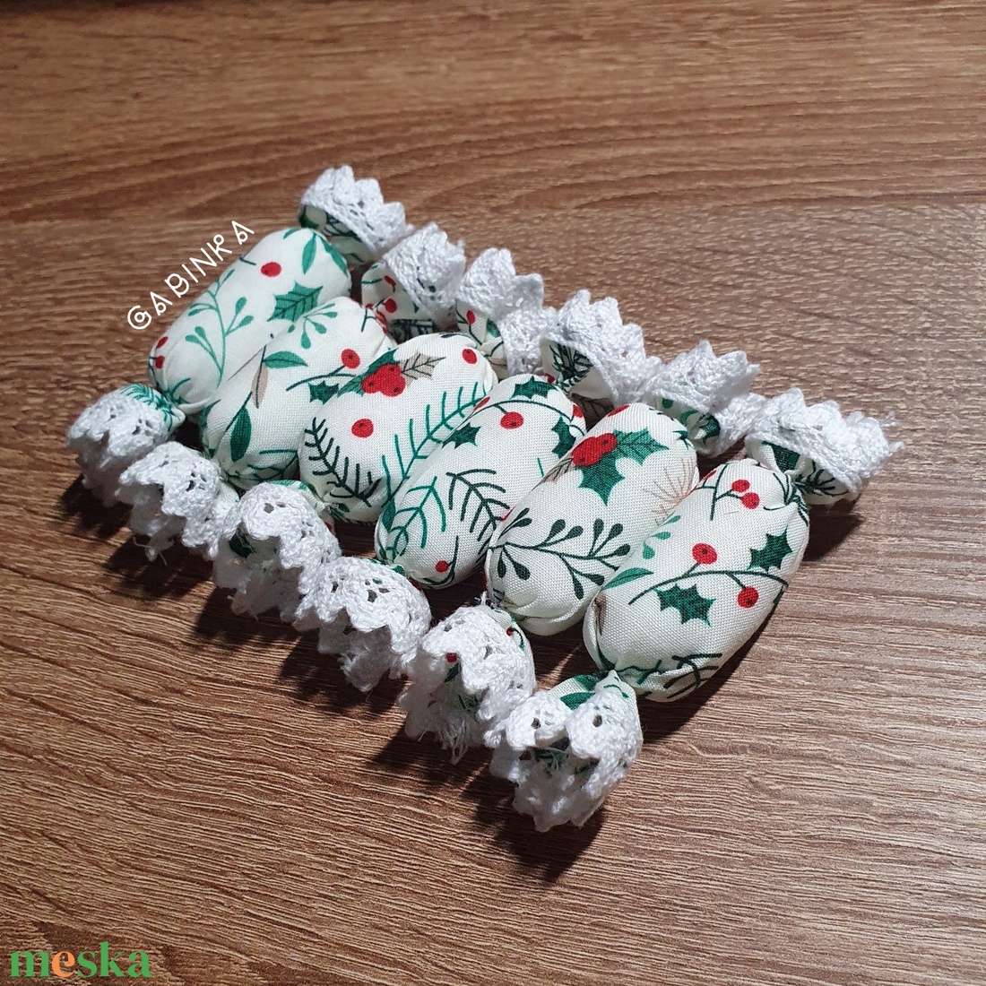 Textil szaloncukor 6 db - karácsony - karácsonyi lakásdekoráció - karácsonyfadíszek - Meska.hu