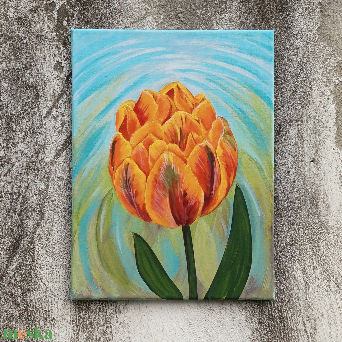 Tulipános, narancs hercegnő tulipán akril festmény,  vászonkép - művészet - festmény - akril - Meska.hu