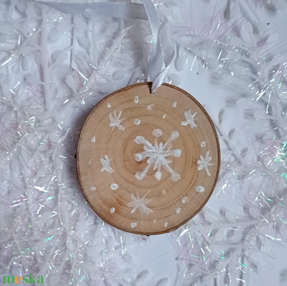 Bohém, téli állatos, fára festett rusztikus kép, dísz. Jegesmedve, jegesmaci, 2 oldalas - karácsony - karácsonyi lakásdekoráció - karácsonyfadíszek - Meska.hu