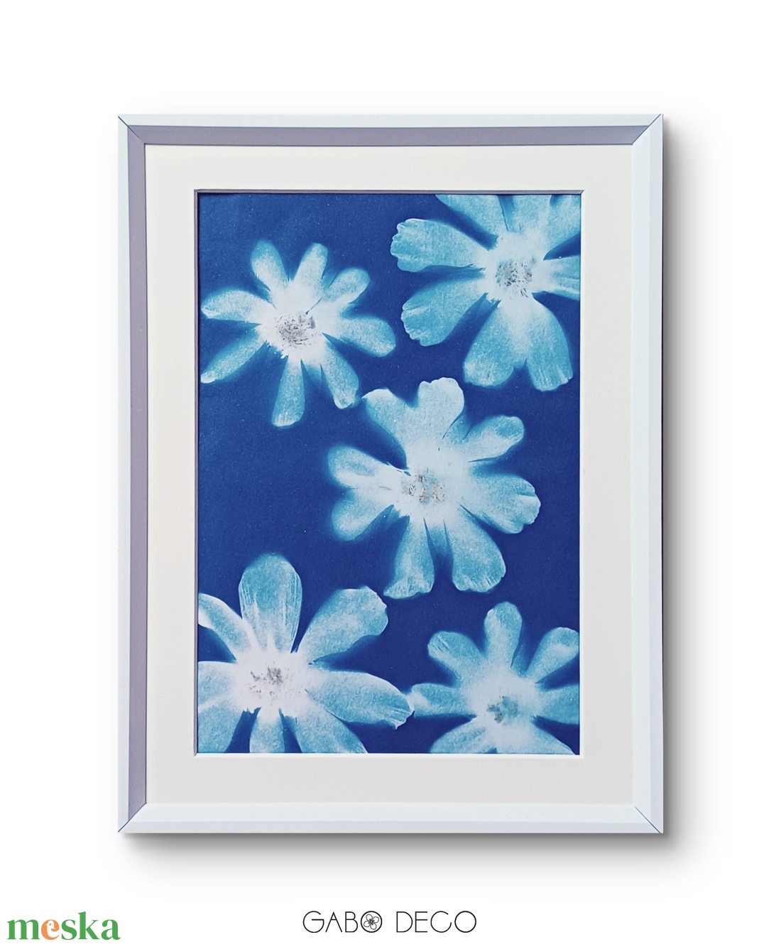 Cianotípiával készült kép, nyomat. Pillangóvirágok a kék csendben.   - művészet - festmény - akril - Meska.hu