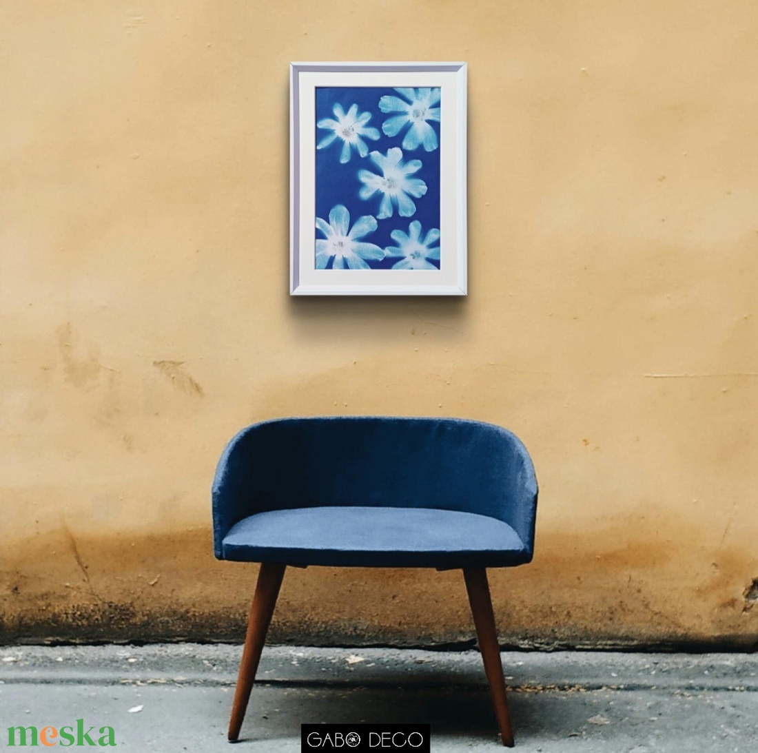 Cianotípiával készült kép, nyomat. Pillangóvirágok a kék csendben.   - művészet - festmény - akril - Meska.hu