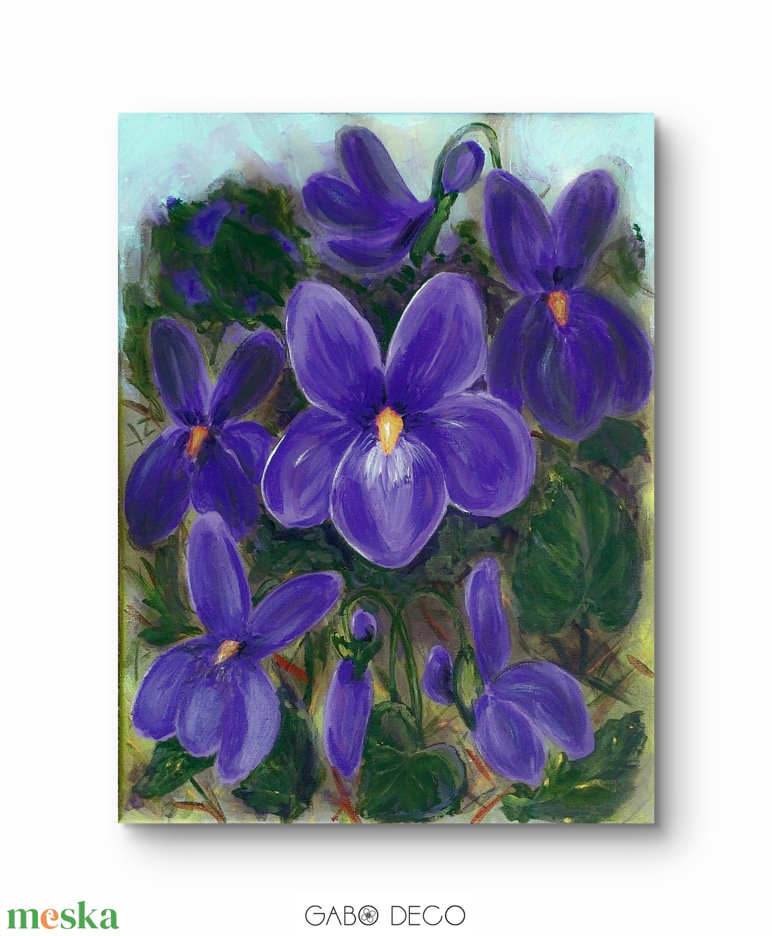 Ibolyás, tavaszi akril festmény, vászonkép. Lila ibolya - művészet - festmény - akril - Meska.hu