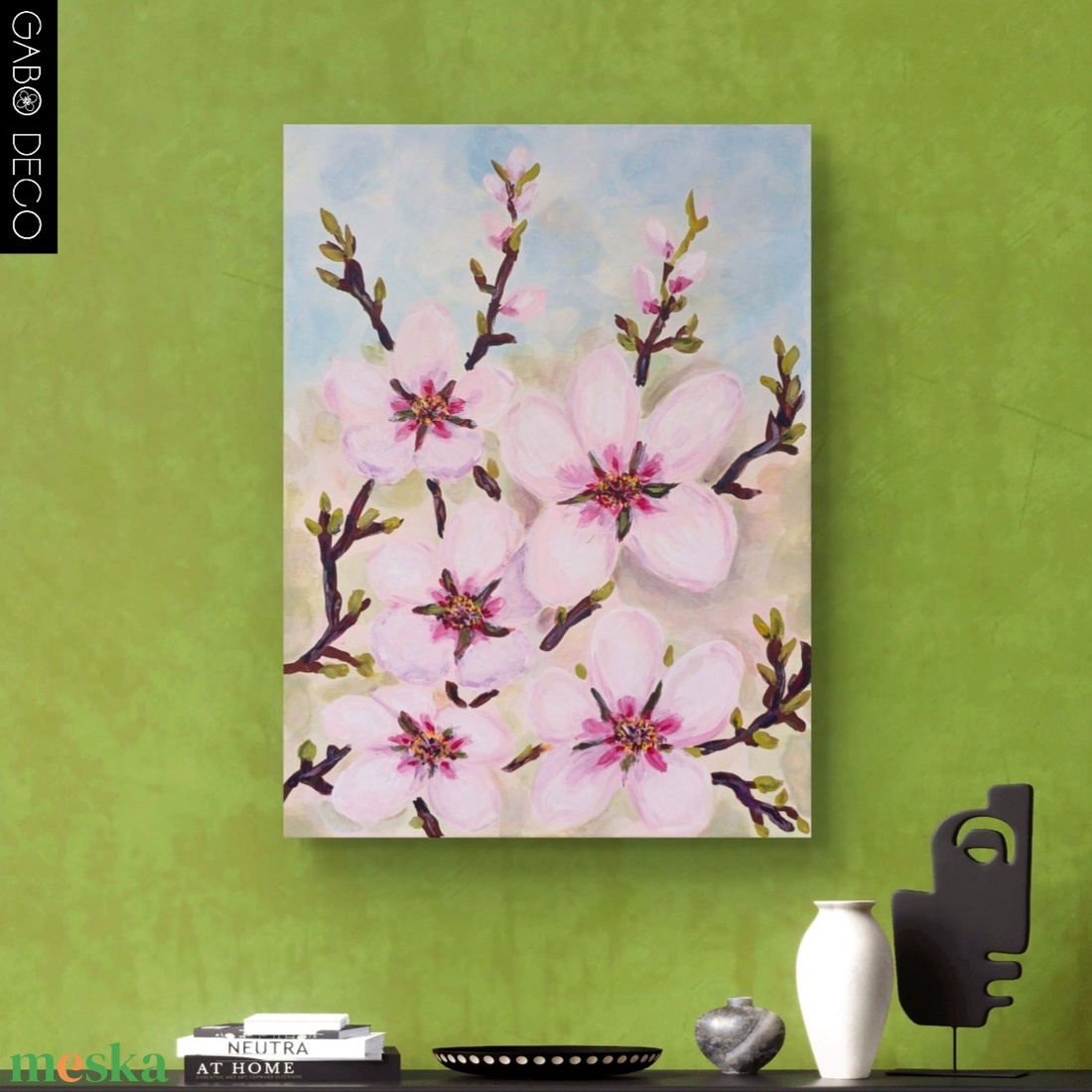Mandulavirágos tavaszi akril festmény, vászonkép. Mandula - művészet - festmény - akril - Meska.hu