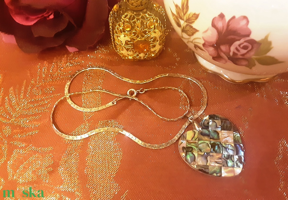 Szív alakú abalone medálos lánc - ékszer - nyaklánc - medálos nyaklánc - Meska.hu
