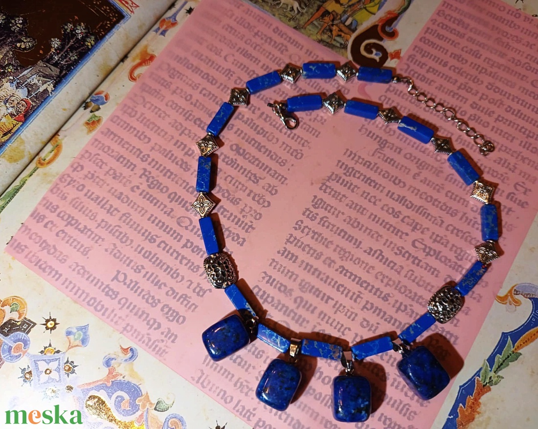 Különleges lapis lazuli kockás lánc - ékszer - nyaklánc - gyöngyös nyaklánc - Meska.hu