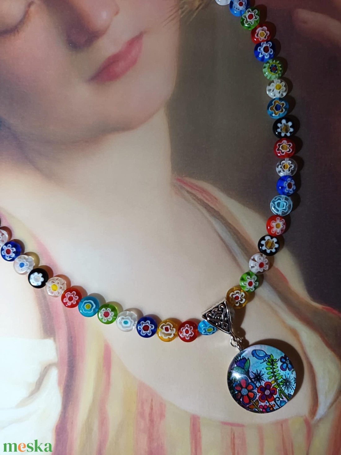Millefiori kézműves lámpagyöngy nyaklánc medállal - ékszer - nyaklánc - medálos nyaklánc - Meska.hu Millefiori kézműves lámpagyöngy nyaklánc medállal - ékszer - nyaklánc - medálos nyaklánc - Meska.hu