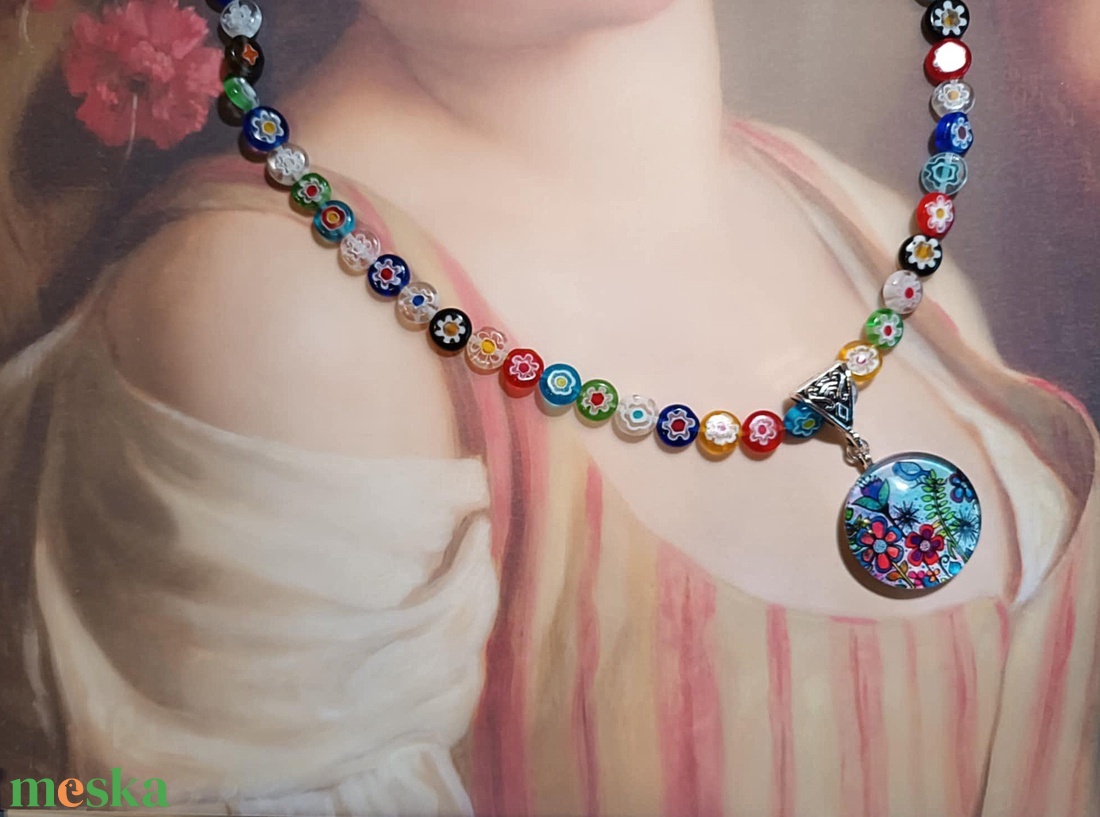 Millefiori kézműves lámpagyöngy nyaklánc medállal - ékszer - nyaklánc - medálos nyaklánc - Meska.hu Millefiori kézműves lámpagyöngy nyaklánc medállal - ékszer - nyaklánc - medálos nyaklánc - Meska.hu