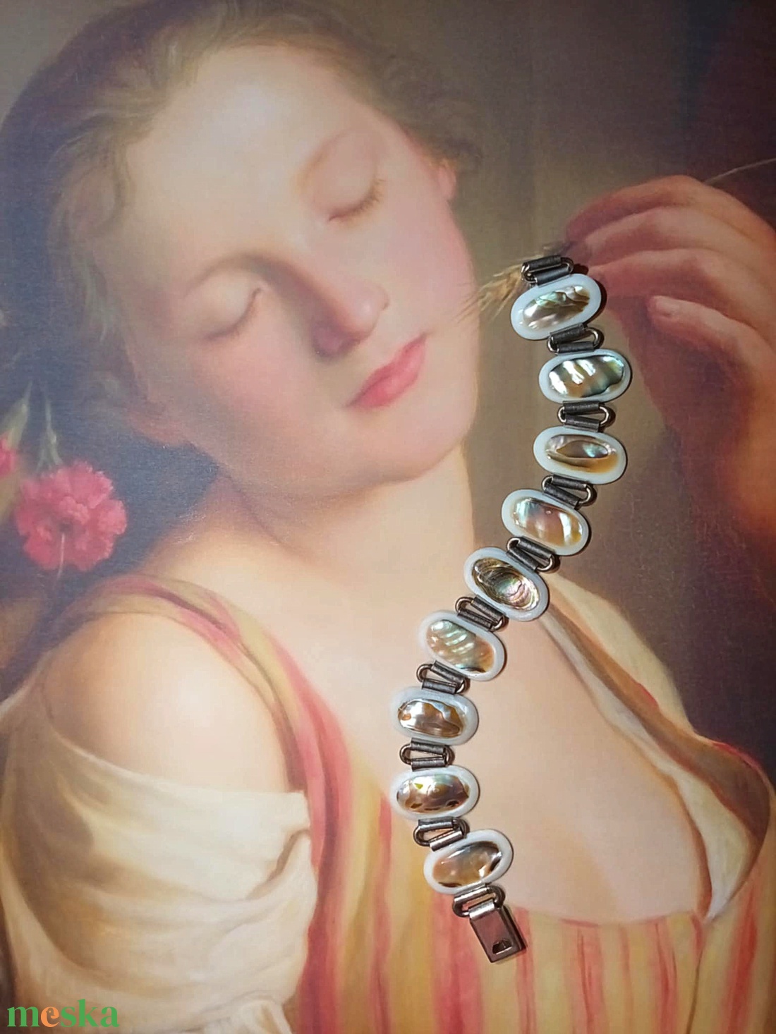 Pávakagylós berakású vintage karkötő - ékszer - karkötő - lánc karkötő - Meska.hu Pávakagylós berakású vintage karkötő - ékszer - karkötő - lánc karkötő - Meska.hu