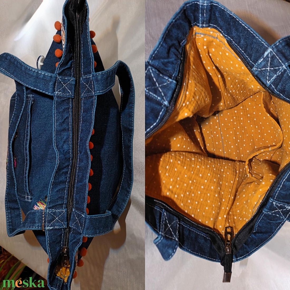 Bohém farmer bevásárló táska ajándék dísszel és kitűzővel - táska & tok - bevásárlás & shopper táska - shopper, textiltáska, szatyor - Meska.hu