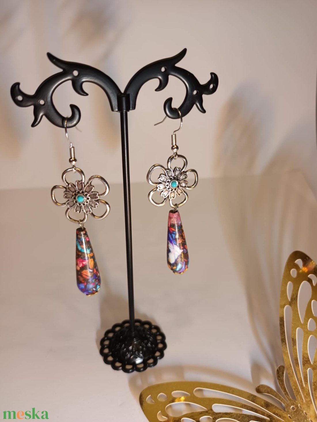 Bohém ásványos fülbevaló - ékszer - fülbevaló - lógó csepp fülbevaló - Meska.hu