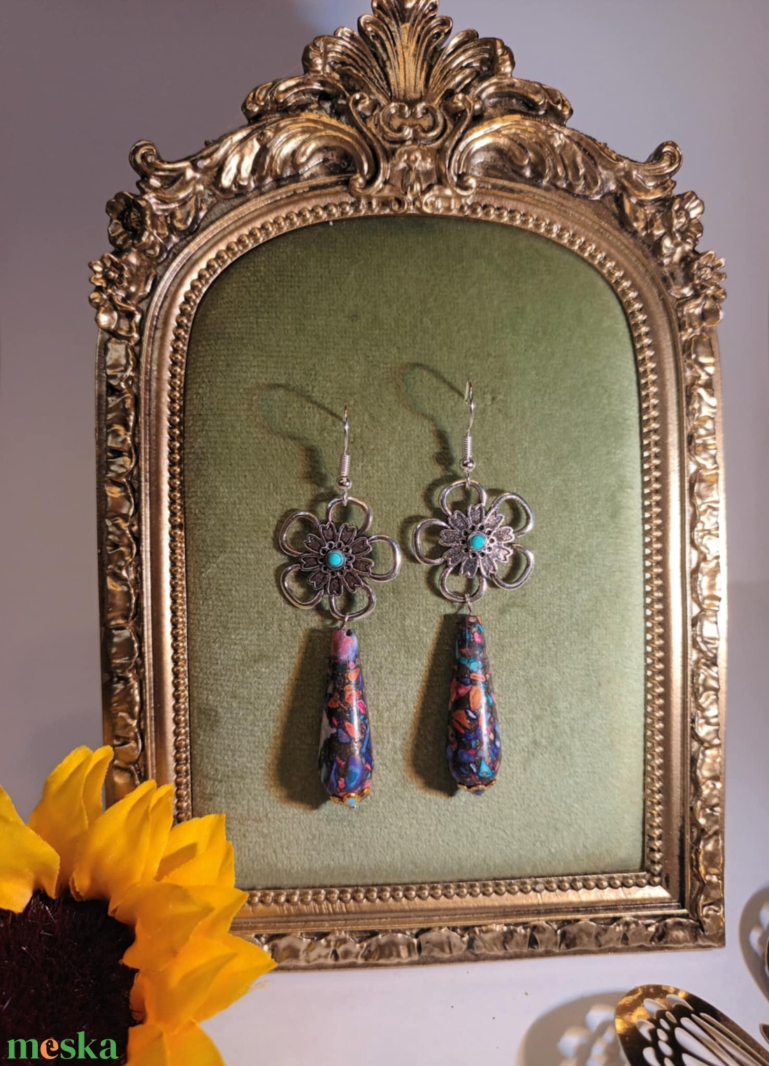 Bohém ásványos fülbevaló - ékszer - fülbevaló - lógó csepp fülbevaló - Meska.hu