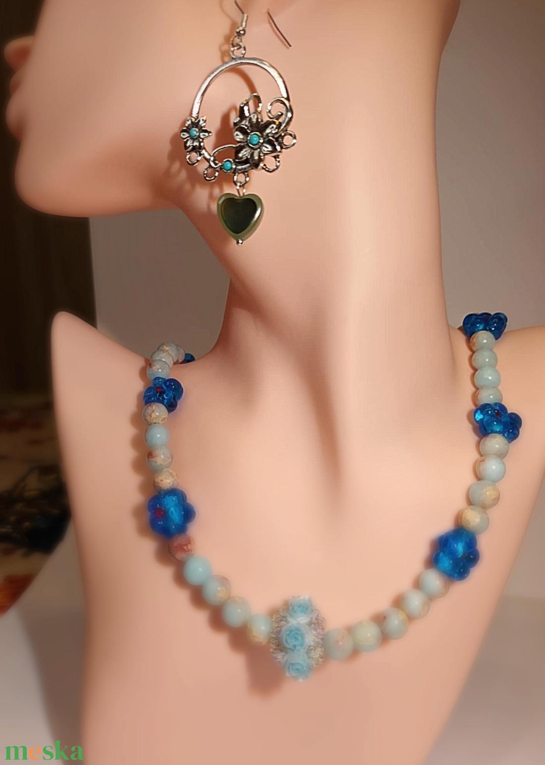 Vadvirágos Fonat fülbevaló szív gyönggyel - ékszer - fülbevaló - lógó fülbevaló - Meska.hu