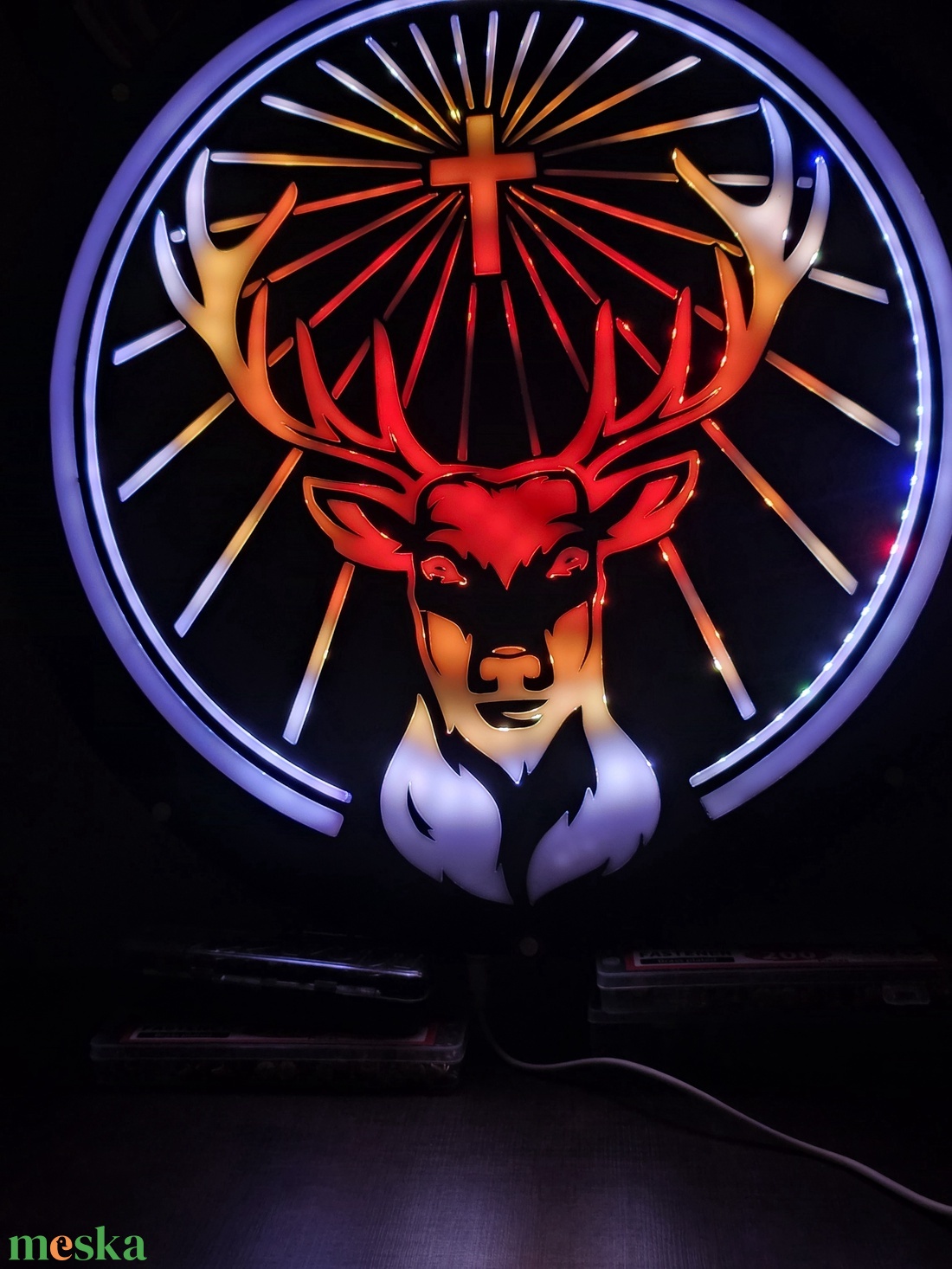 RGB LED szarvas falidekor - világító akril design - otthon & életmód - dekoráció - fali és függő dekoráció - falra akasztható dekor - Meska.hu
