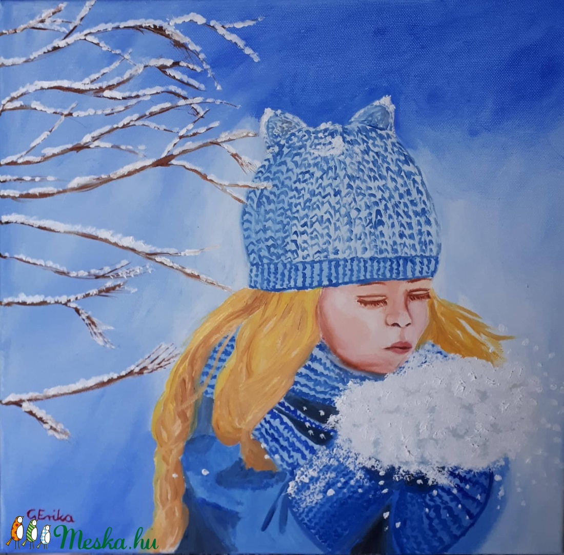 A tél öröme - művészet - festmény - olajfestmény - Meska.hu