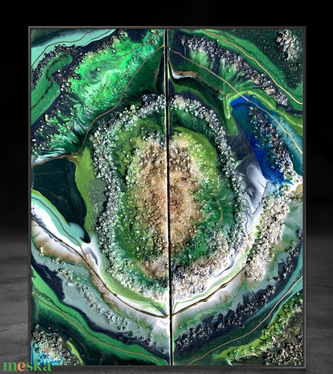 Smaragd geode 40cm X 50cm akril, epoxy texturált kép - művészet - festmény - festmény vegyes technika - Meska.hu