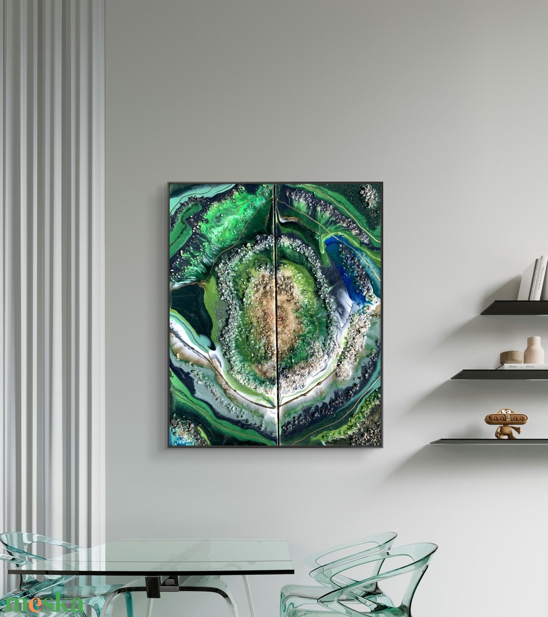 Smaragd geode 40cm X 50cm akril, epoxy texturált kép - művészet - festmény - festmény vegyes technika - Meska.hu