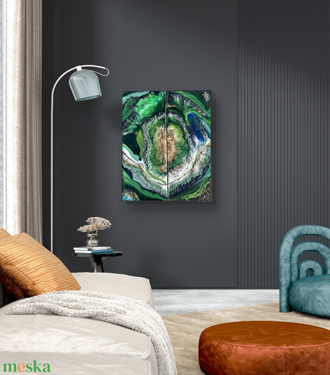 Smaragd geode 40cm X 50cm akril, epoxy texturált kép - művészet - festmény - festmény vegyes technika - Meska.hu