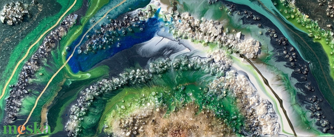 Smaragd geode 40cm X 50cm akril, epoxy texturált kép - művészet - festmény - festmény vegyes technika - Meska.hu