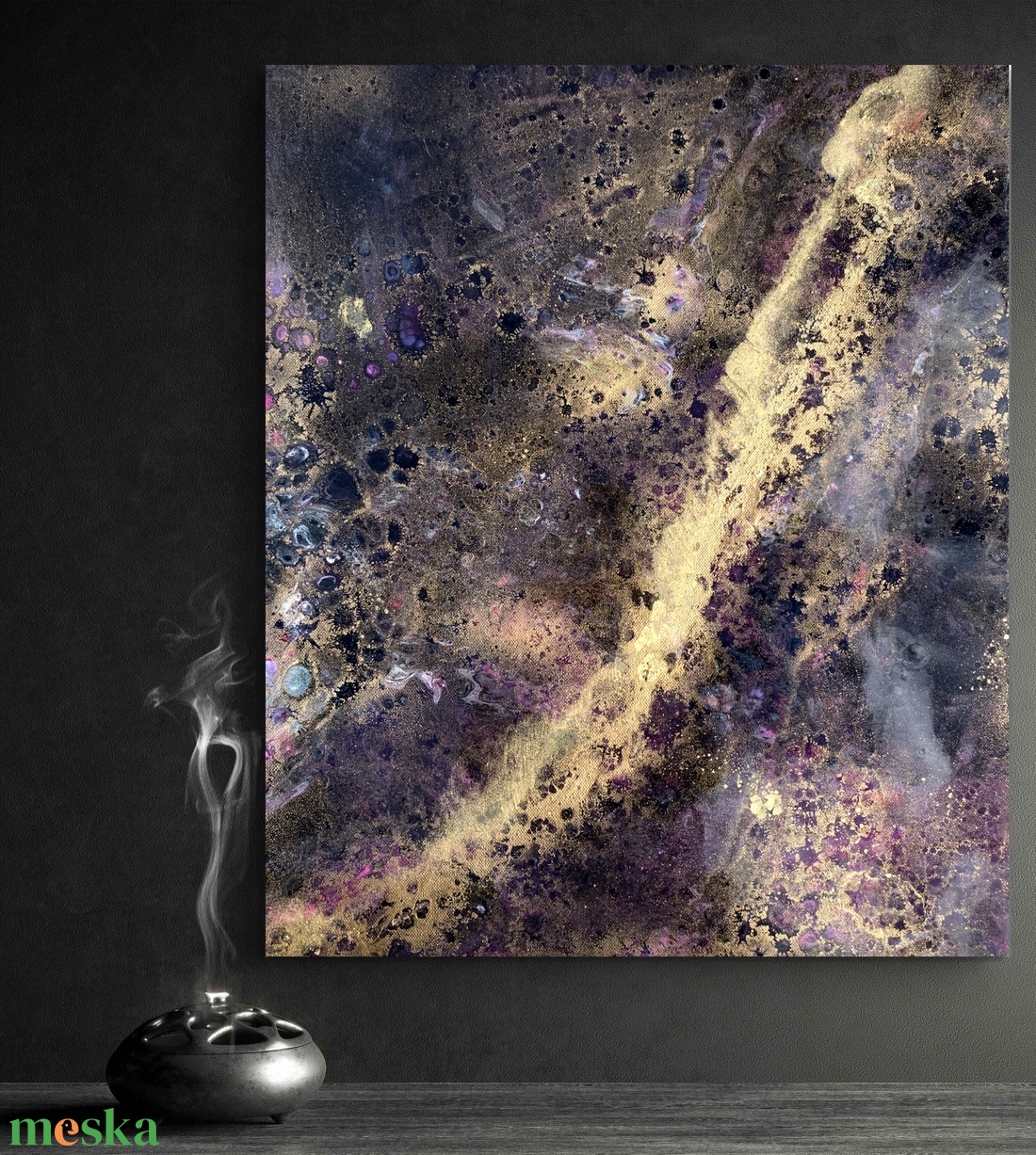 Gold-Red galaxy 46cm X 55cm akril, epoxy kép - művészet - festmény - festmény vegyes technika - Meska.hu