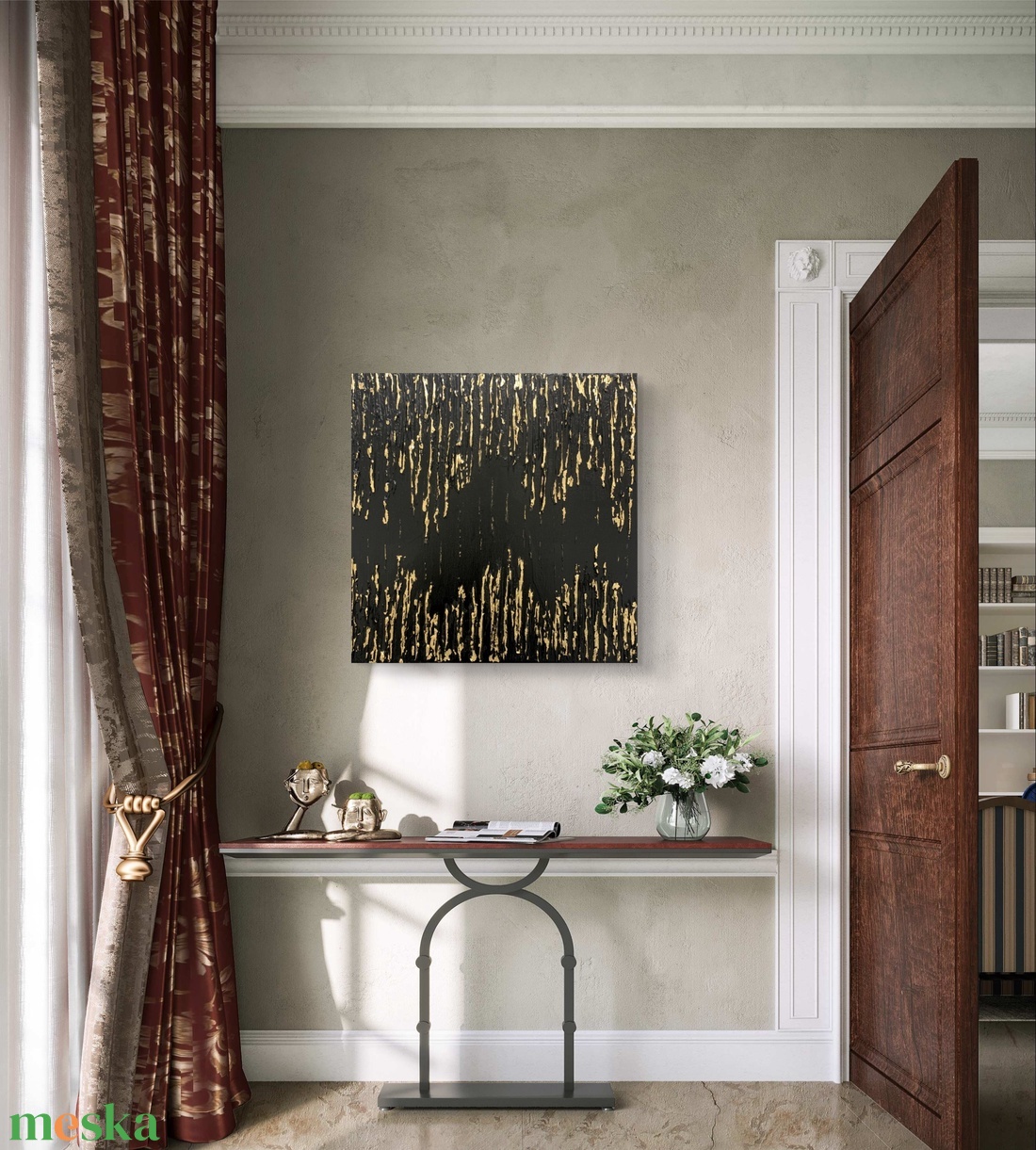  Golden dripstone 40cm x 40 cm texturált absztrakt festmény - művészet - festmény - festmény vegyes technika - Meska.hu
