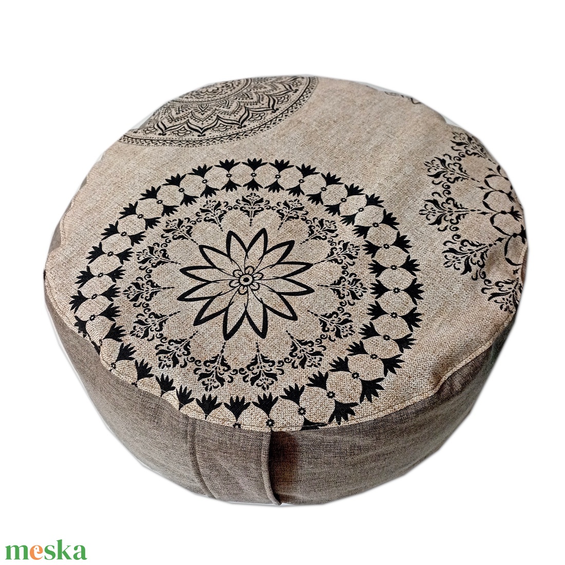 Meditációs, jóga ülőpárna tönköly pelyvával töltve, beige-barna, mandala mintás - játék & sport - sport és kikapcsolódás - jóga, pilates, torna - jógapárna - Meska.hu