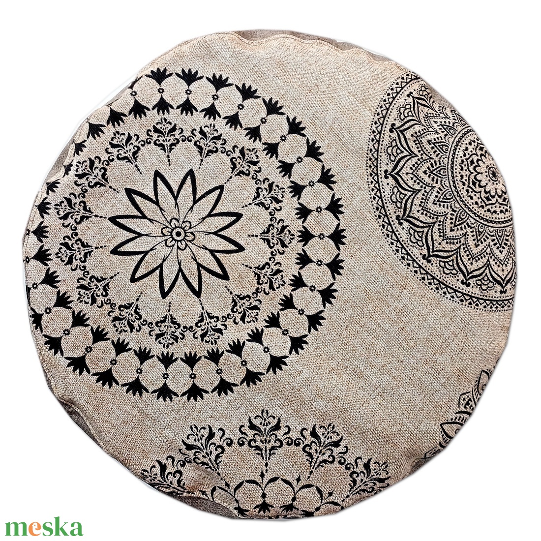 Meditációs, jóga ülőpárna tönköly pelyvával töltve, beige-barna, mandala mintás - játék & sport - sport és kikapcsolódás - jóga, pilates, torna - jógapárna - Meska.hu