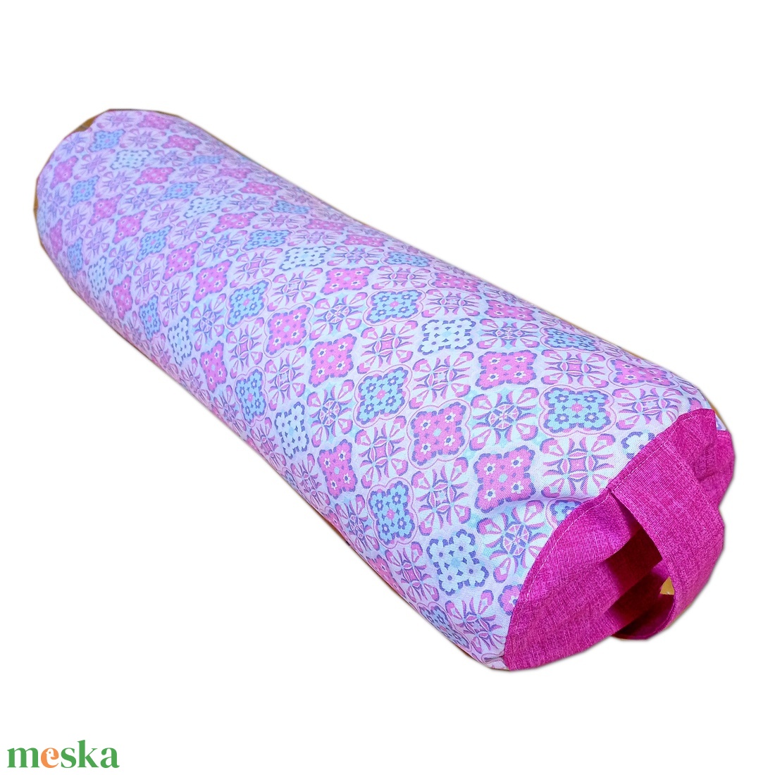 Henger párna tönköly pelyvával töltve, pink - lila mintás - játék & sport - sport és kikapcsolódás - jóga, pilates, torna - jógapárna - Meska.hu