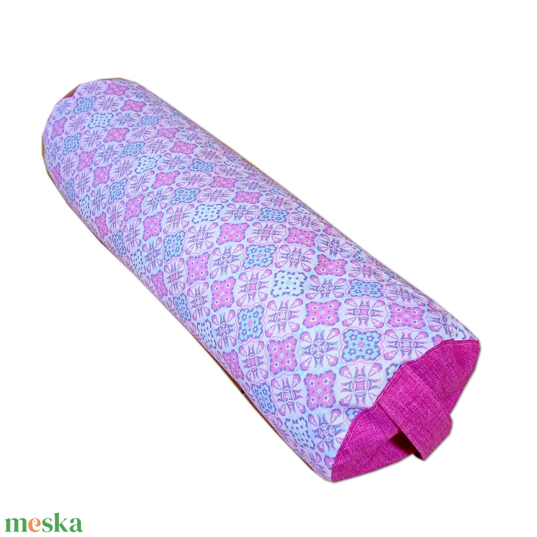 Henger párna tönköly pelyvával töltve, pink - lila mintás - játék & sport - sport és kikapcsolódás - jóga, pilates, torna - jógapárna - Meska.hu