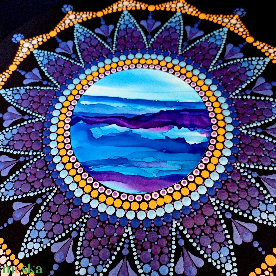 Pontozott mandala Sunrise and sea - tengerparti naplemente - művészet - festmény - festmény vegyes technika - Meska.hu
