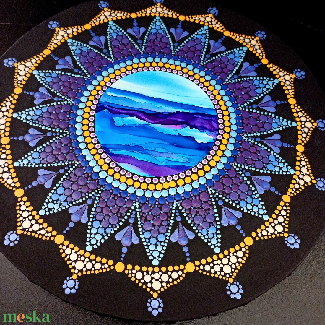 Pontozott mandala Sunrise and sea - tengerparti naplemente - művészet - festmény - festmény vegyes technika - Meska.hu