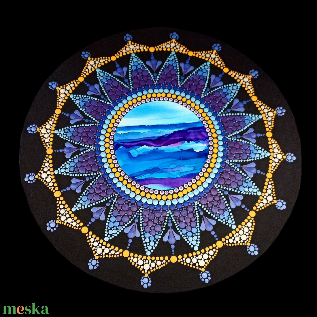 Pontozott mandala Sunrise and sea - tengerparti naplemente - művészet - festmény - festmény vegyes technika - Meska.hu