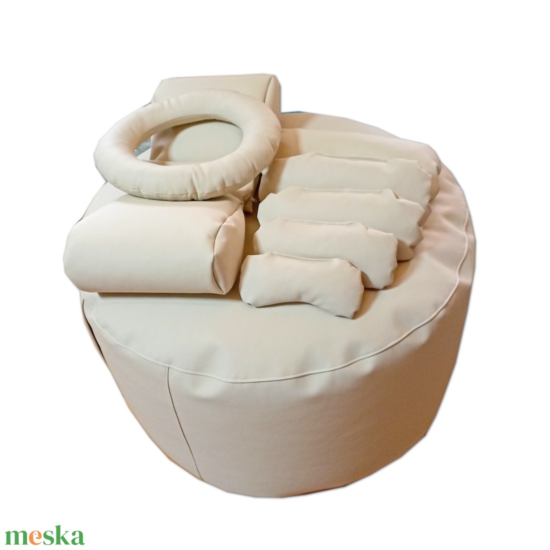 Babzsák puff és pozícionáló párna szett, babafotózáshoz, fehér textilbőr, fotókellék, 80X40 - ruha & divat - babaruha & gyerekruha - babafotózási ruha és kellék - Meska.hu