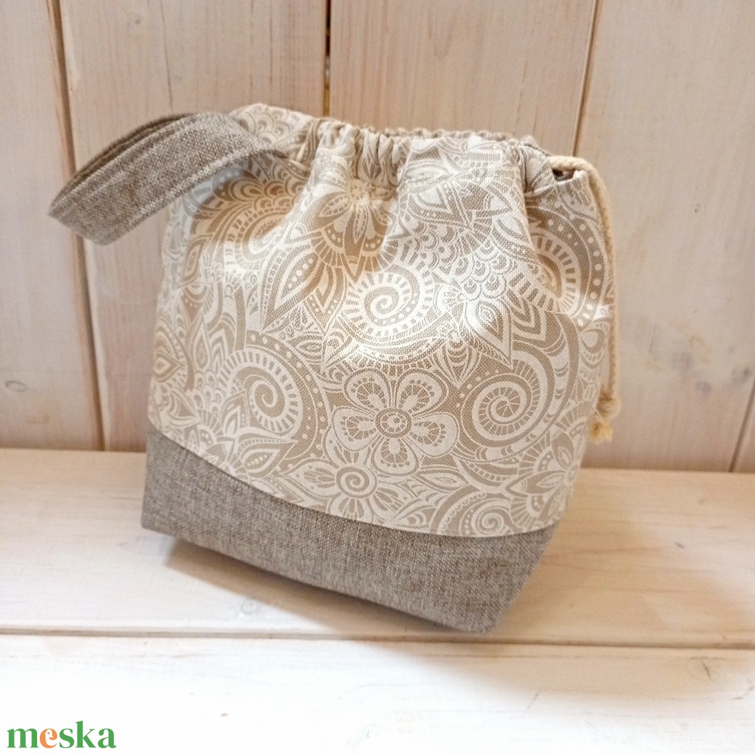 Project bag - Beige, virágos  - táska & tok - bevásárlás & shopper táska - shopper, textiltáska, szatyor - Meska.hu