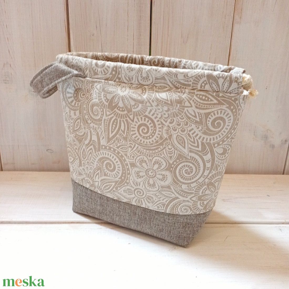 Project bag - Beige, virágos  - táska & tok - bevásárlás & shopper táska - shopper, textiltáska, szatyor - Meska.hu