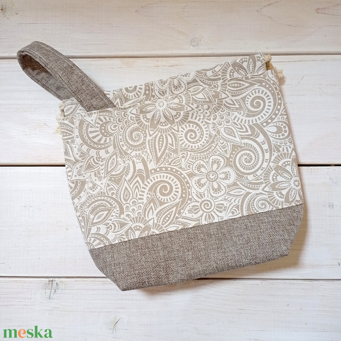 Project bag - Beige, virágos  - táska & tok - bevásárlás & shopper táska - shopper, textiltáska, szatyor - Meska.hu
